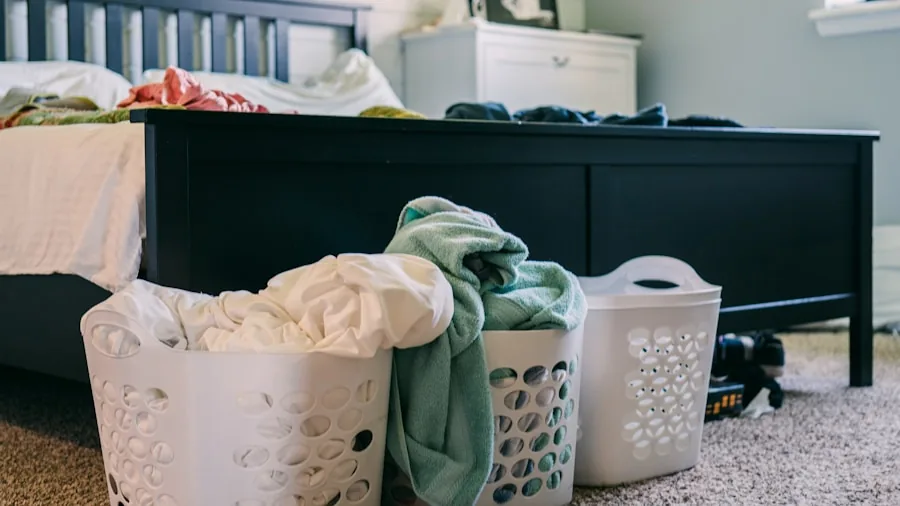 Active children's dirty sports clothes and sweaty laundry in a basket, representing heavy odor household challenges