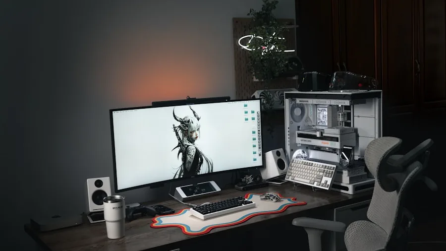 The %product_count% Best Gaming Keyboards 6 Affordable gaming desk setup with keyboard and monitor in natural lighting