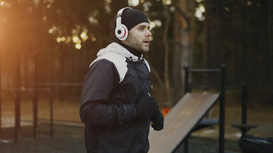 athlete exercising with wireless headphones