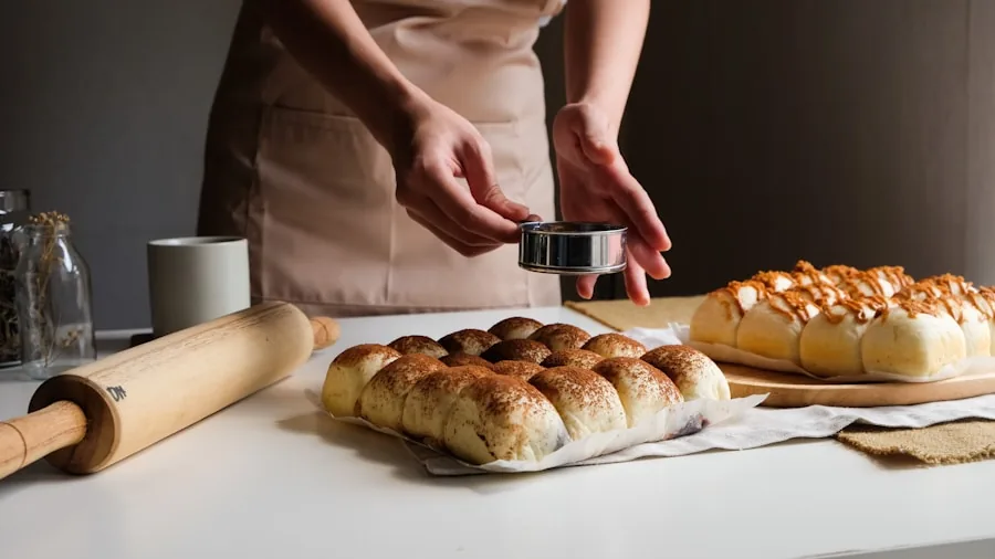 Baker's hands measuring flour and ingredients on wooden table while preparing sourdough dough