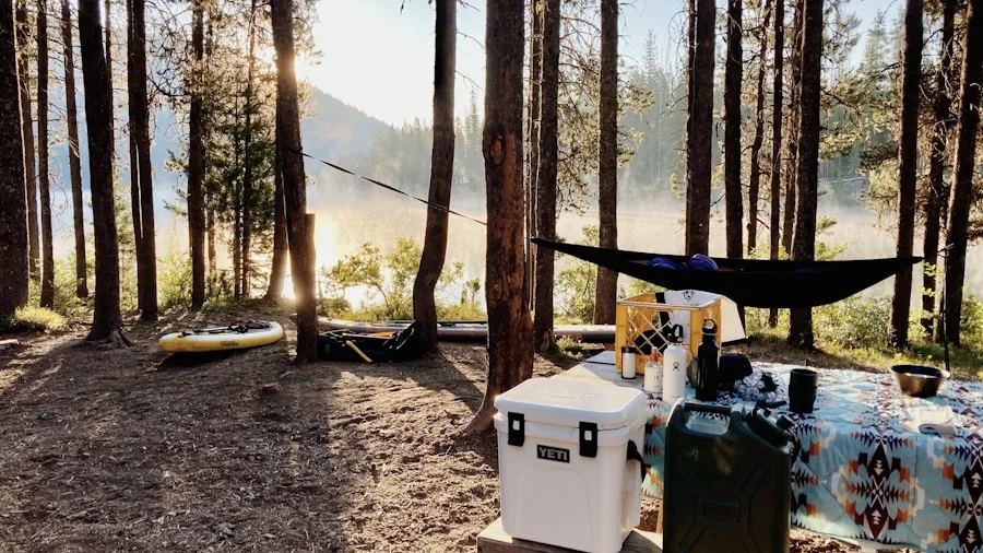 The %product_count% Best Camping Coolers 2 Camper checking cooler with ice packs during outdoor camping trip in nature