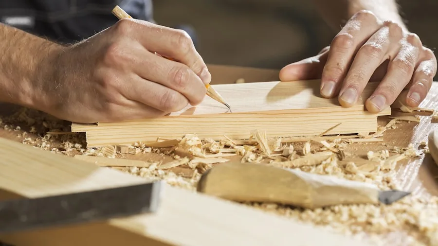The %product_count% Best Circular Saws 3 Carpenter measuring and marking angled cuts on wooden board for precision carpentry work