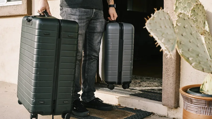 The %product_count% Best Checked Luggage 2 Close-up of someone inspecting luggage material and build quality during travel preparation