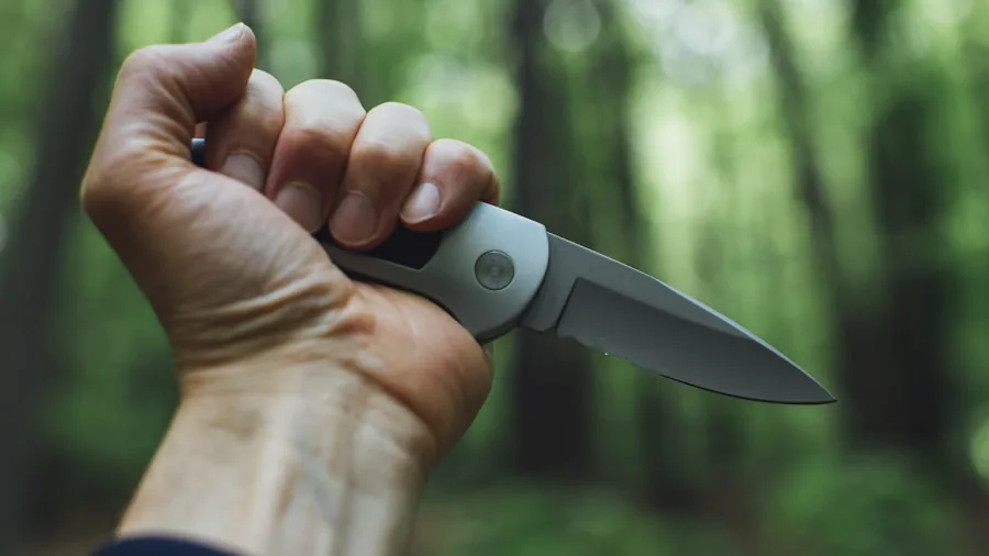 The %product_count% Best Steak Knives 3 Close-up of someone's hand holding a knife with wooden handle during food preparation