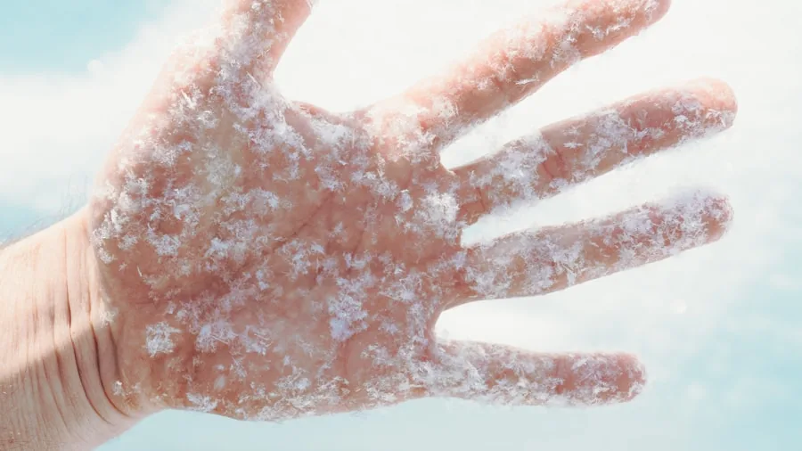 The %product_count% Best Ski Gloves 2 Close-up of wet gloved hands in snow during winter skiing activity