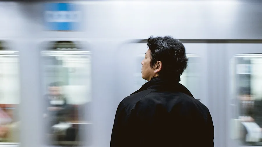 Commuter on train enjoying peaceful journey with noise-canceling technology