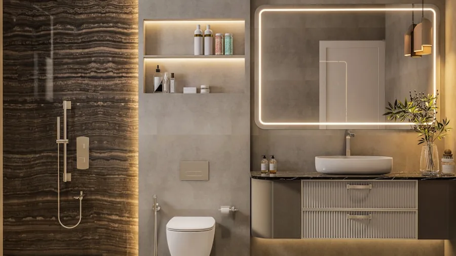 Contemporary bathroom with modern toilet fixture and clean minimalist design