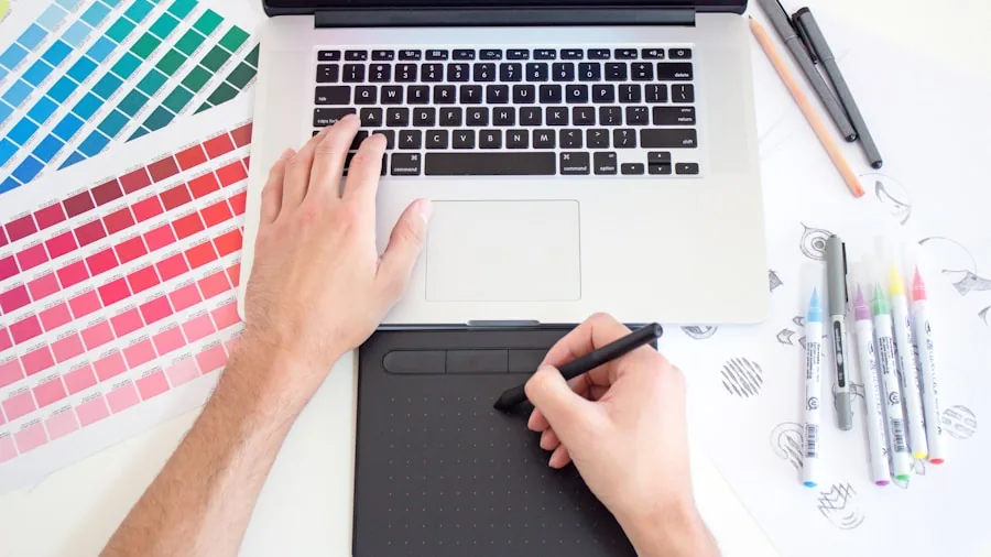Creative professional editing photos on a high-quality monitor in a modern workspace
