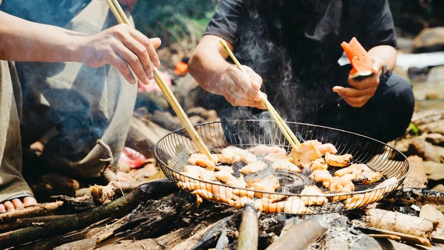 Family and friends enjoying a backyard barbecue together on a sunny day