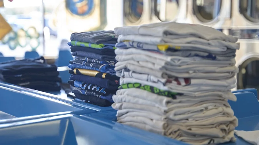 Family doing laundry together, sorting and folding clothes in home setting