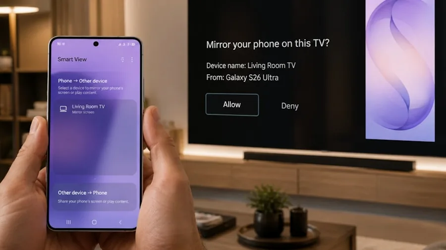 family enjoying smart TV living room