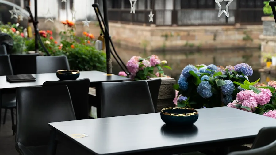 Family gathered on a spacious backyard patio with comfortable seating arranged for optimal viewing distance