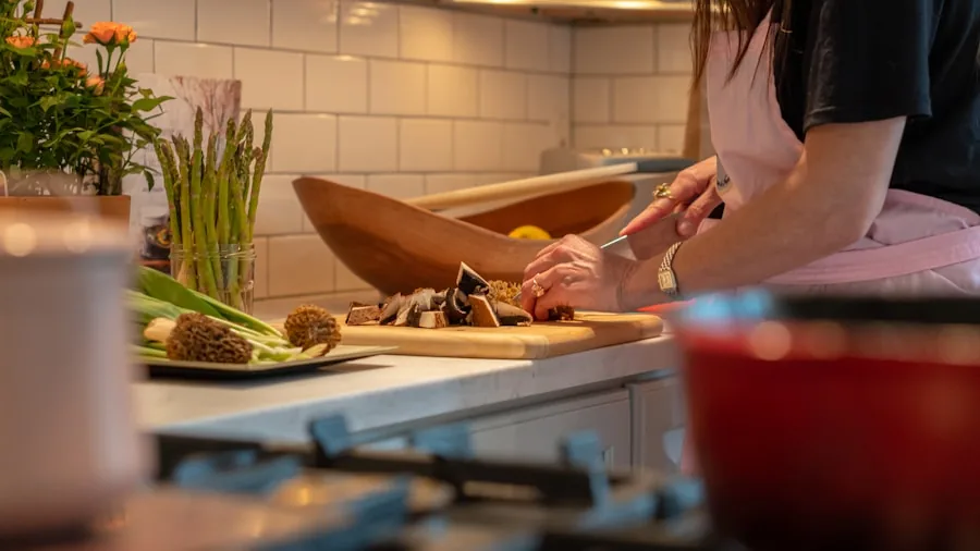 Family preparing a meal together in a modern kitchen with fresh ingredients on the counter