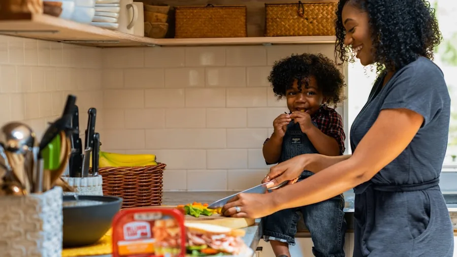 The %product_count% Best Toaster Ovens 2 Family preparing food together in a bright kitchen with various ingredients and cooking equipment on counter
