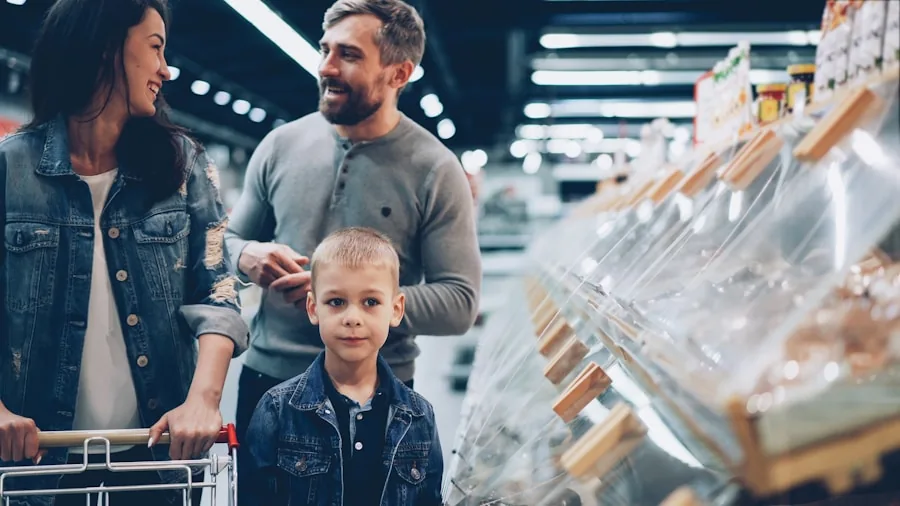 family selecting electronics retail
