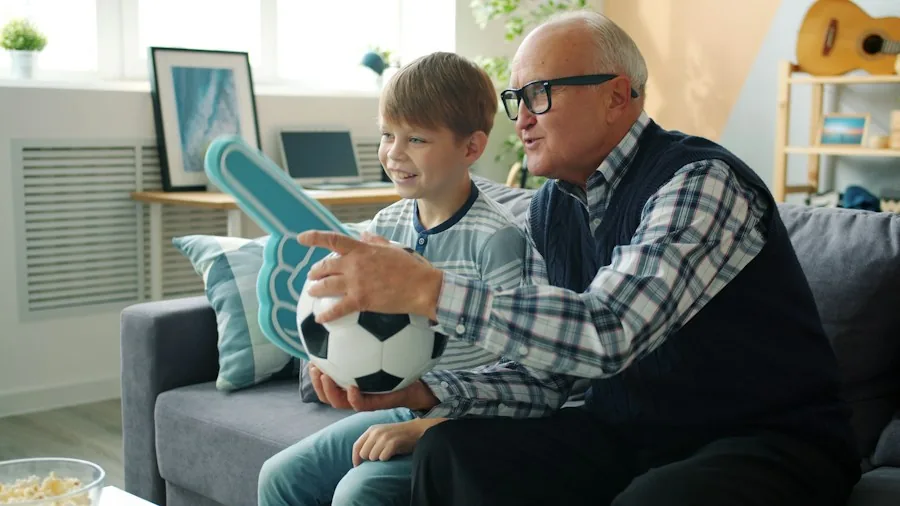 family watching football game together
