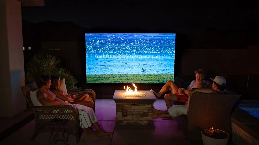 family watching movie on home theater