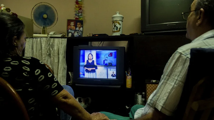 family watching television together