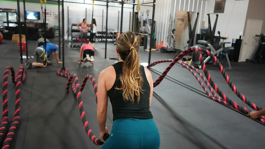 female athlete burpee exercise