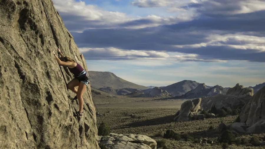 The %product_count% Best Climbing Shoes 5 Female rock climber scaling outdoor cliff face with focus on footwork and climbing technique
