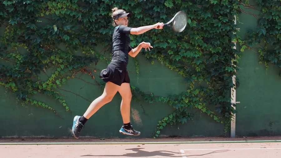 The %product_count% Best Tennis Shoes for Women 3 Female tennis player in action on outdoor court during warm sunny day