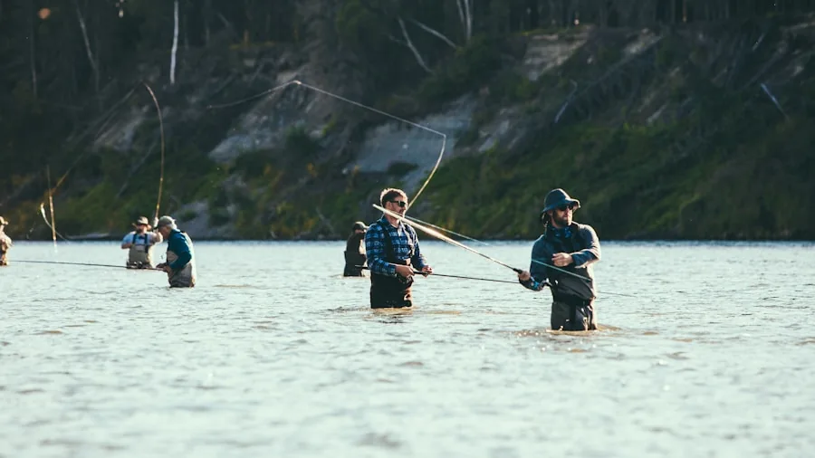 Fisherman battling a large fish with bent rod and tight line tension during an intense catch