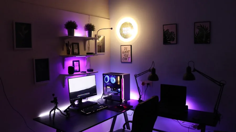 Gamer organizing storage and managing computer files at a cluttered desk workspace