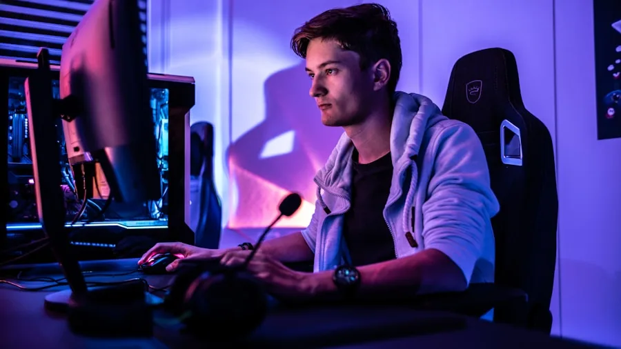 Gamer wearing comfortable headphones during extended gaming session at desk