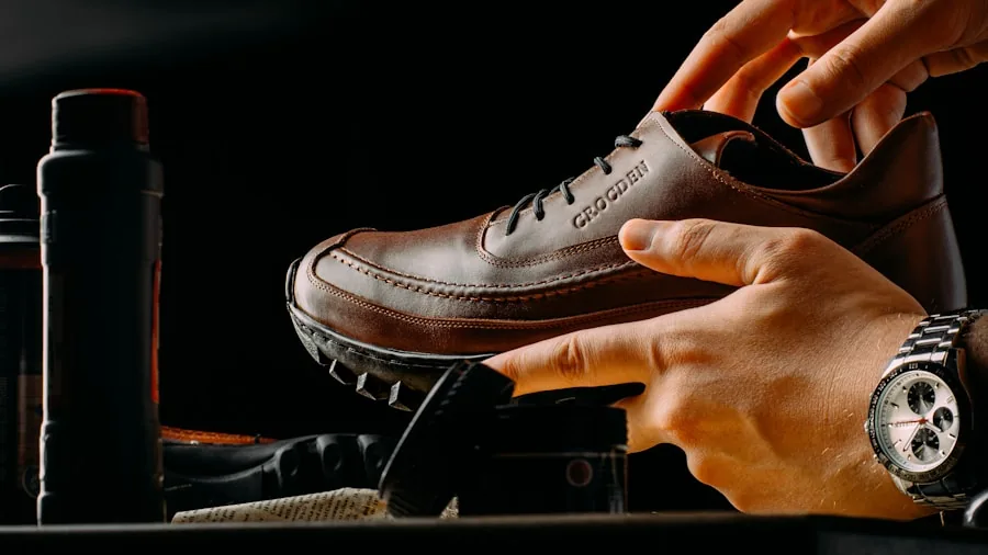 The %product_count% Best Golf Shoes 3 Golfer examining golf shoe material and stitching details on the course