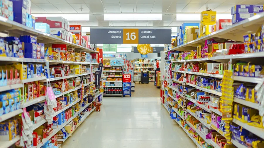 grocery store shelf pricing display