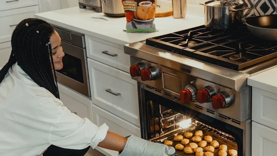 The %product_count% Best Toaster Ovens 3 Home baker checking freshly baked cookies in oven with even golden browning