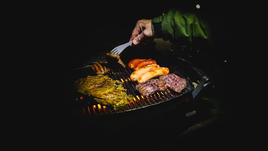 Home cook adjusting grill vents while grilling food outdoors on a sunny day