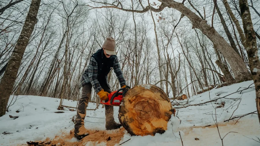 The %product_count% Best Chainsaws 6 Homeowner performing regular maintenance on chainsaw in backyard workshop setting