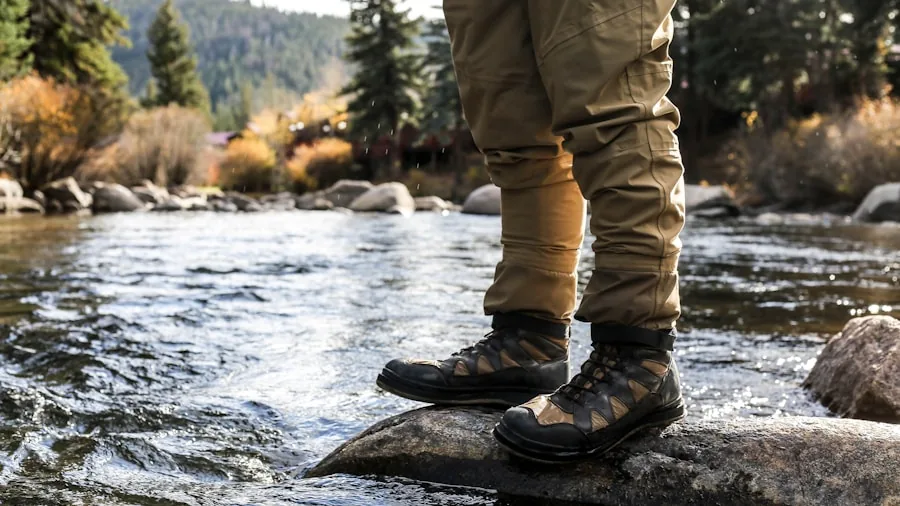The %product_count% Best Hiking Boots for Men 2 Male hiker wading through mountain stream with waterproof boots during wilderness trail adventure
