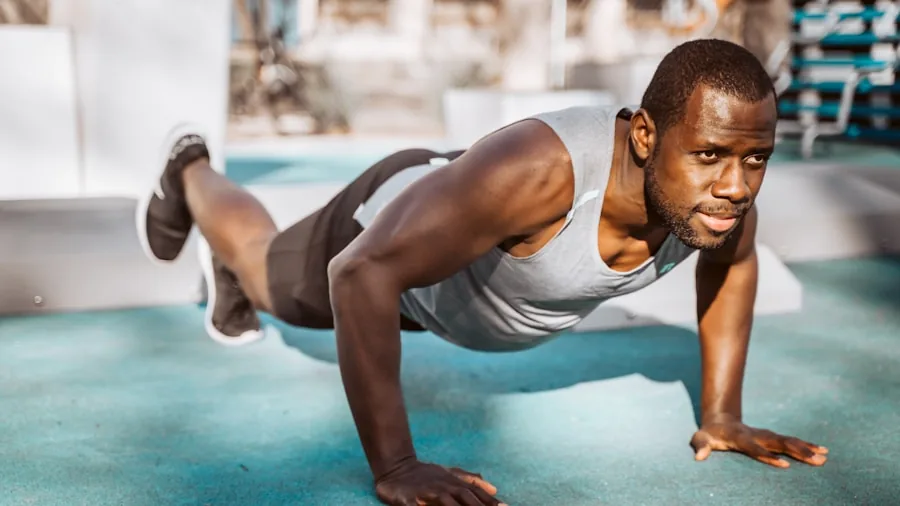 man doing pushups outdoor fitness