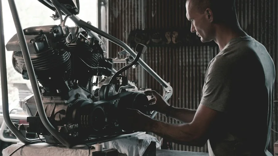 mechanic inspecting engine components