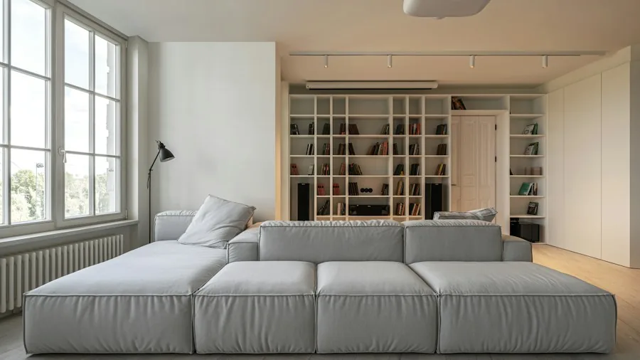 modern living room projector setup