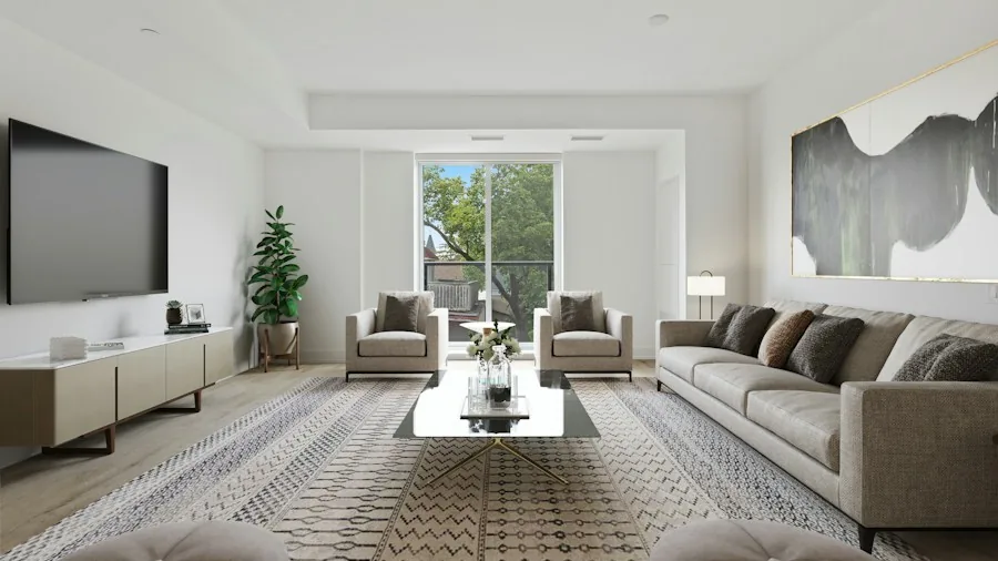 modern living room with large screen tv