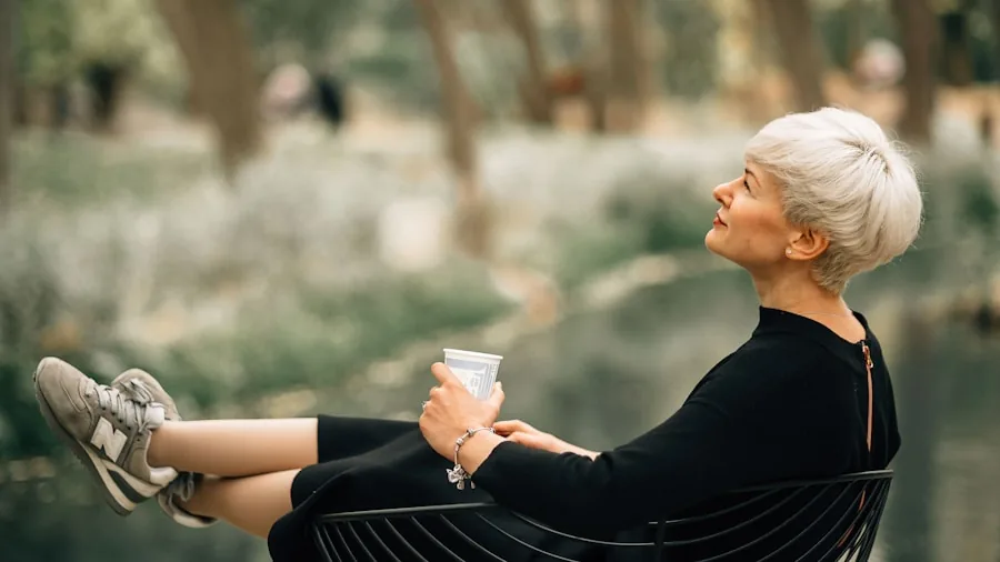 older adult relaxing with coffee
