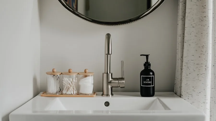 The 13 Best Toilet Brushes 4 Organized bathroom vanity with enclosed storage caddy and cleaning supplies in bright, minimalist space