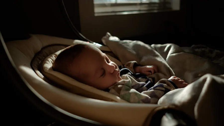 The %product_count% Best Baby Monitors 3 Parent leaning over crib to check on sleeping infant in dark bedroom at night