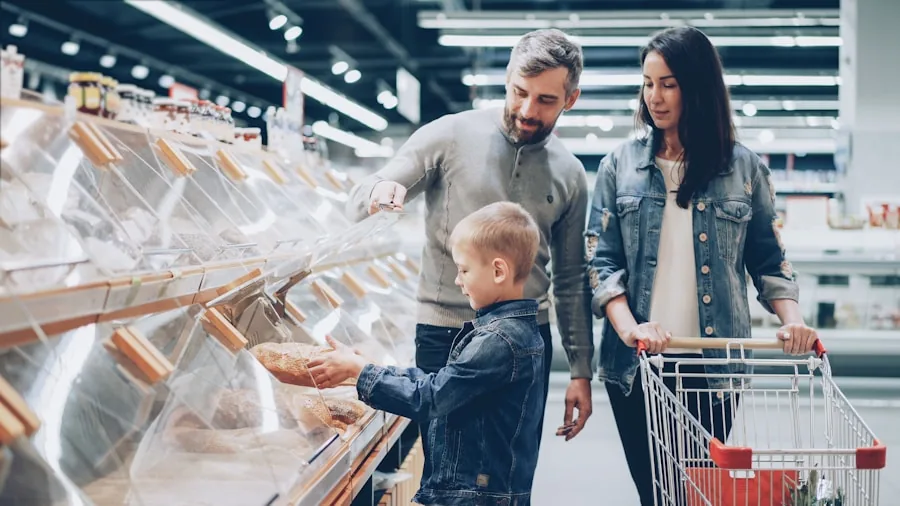Parent managing shopping while caring for two young children in everyday life