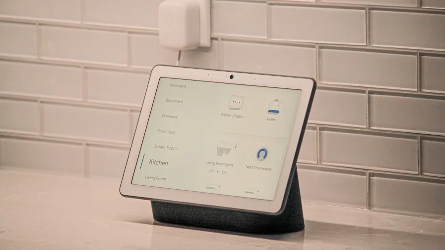 Person checking home safety monitor displaying carbon monoxide and gas levels in living room