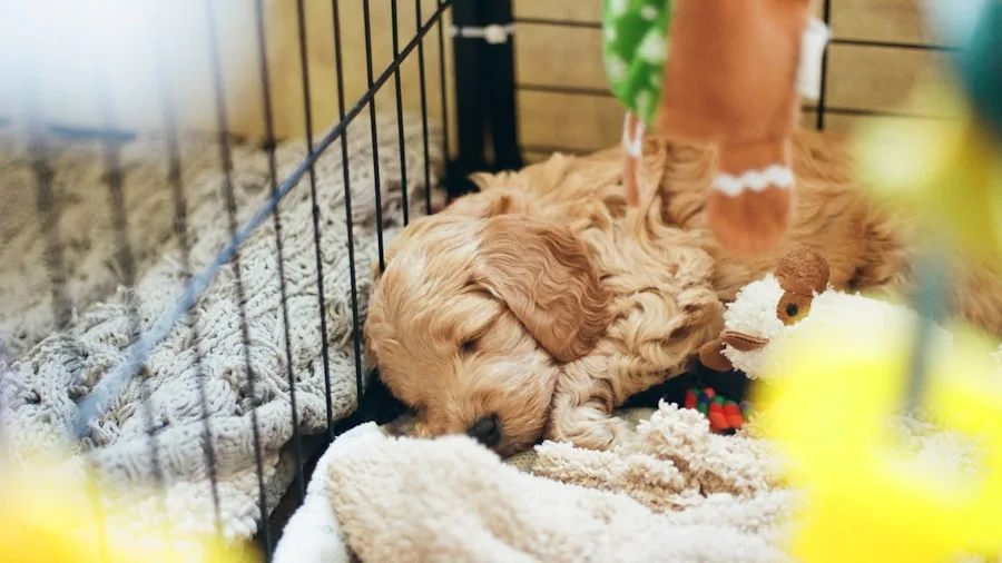 Person cleaning and maintaining a dog crate with removable tray for hygiene