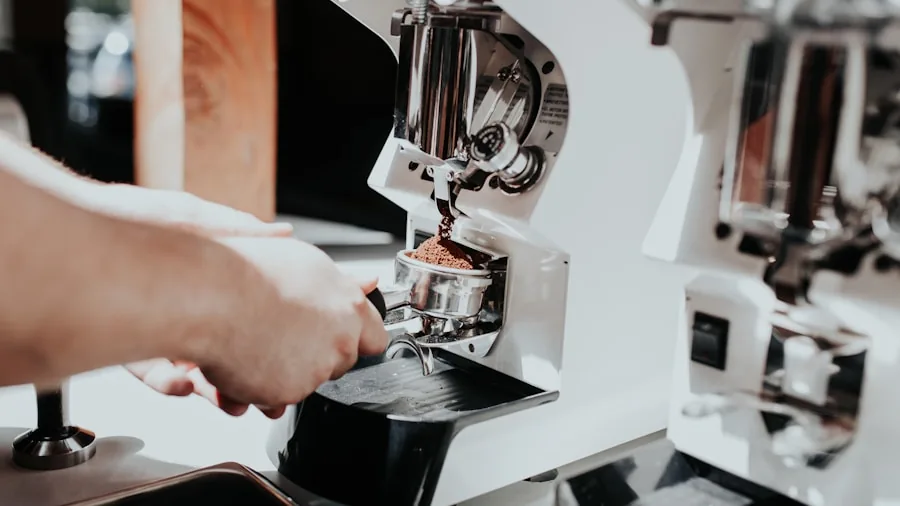The %product_count% Best Coffee Grinders 4 Person cleaning removable coffee grinder components at kitchen counter with detailed focus on maintenance