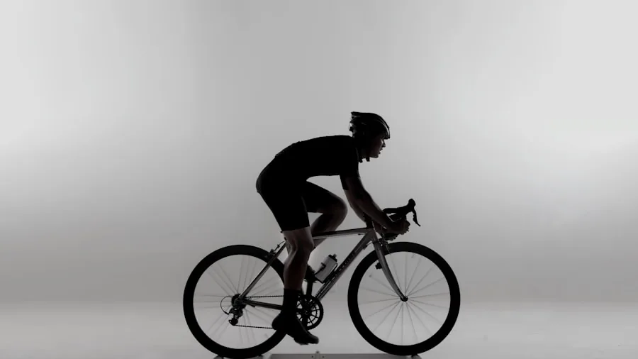 Person confidently using exercise bike with proper posture and form during home workout