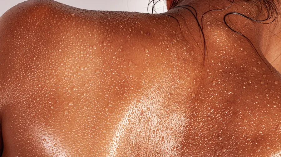 Person enjoying luxurious shower with warm water and steam, radiant skin visible