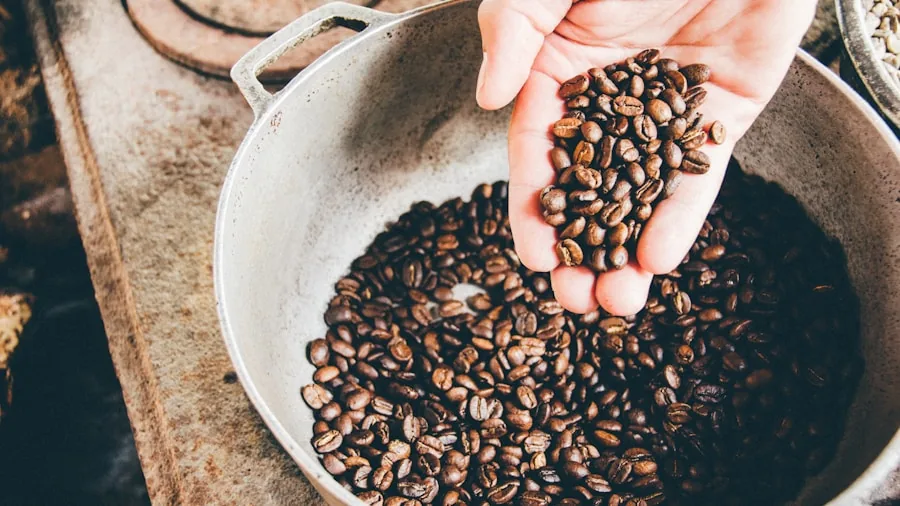 The %product_count% Best Instant Coffees 2 Person examining and comparing different coffee bean varieties on a wooden surface
