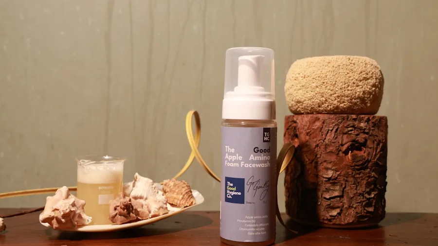 Person gently bathing a dog with natural shampoo and soothing ingredients in a home bathroom setting