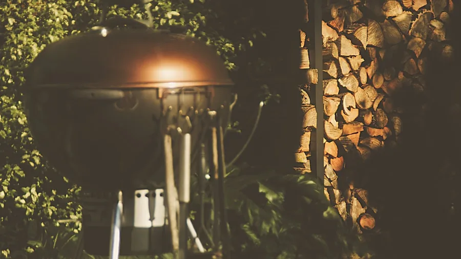 Person grilling outdoors in natural sunlight while checking food temperature with visible lighting conditions
